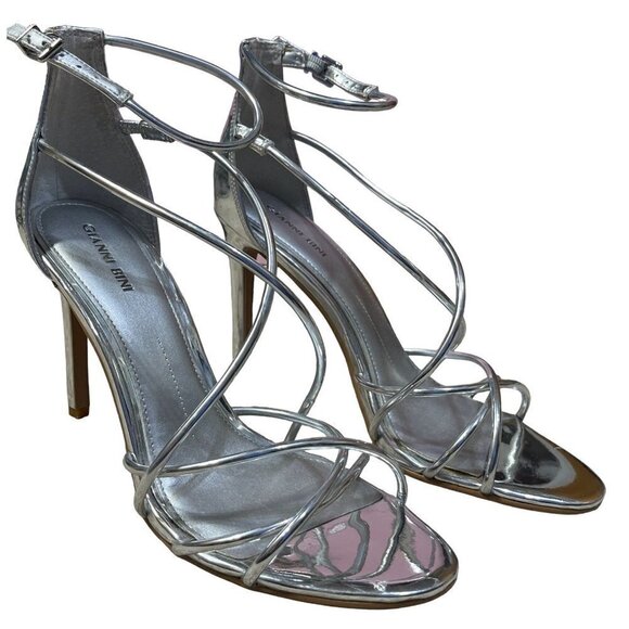Gianni Bini Shoes - Gianni Bini Strappy Stiletto Heel Sandals Shoes Shiny Silver Size 10M